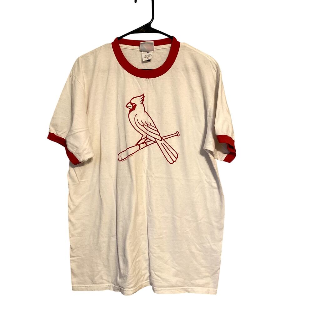 Large White Cardinals Red Trim Short Sleeve Baseball Shirt MLB Authentic Tee